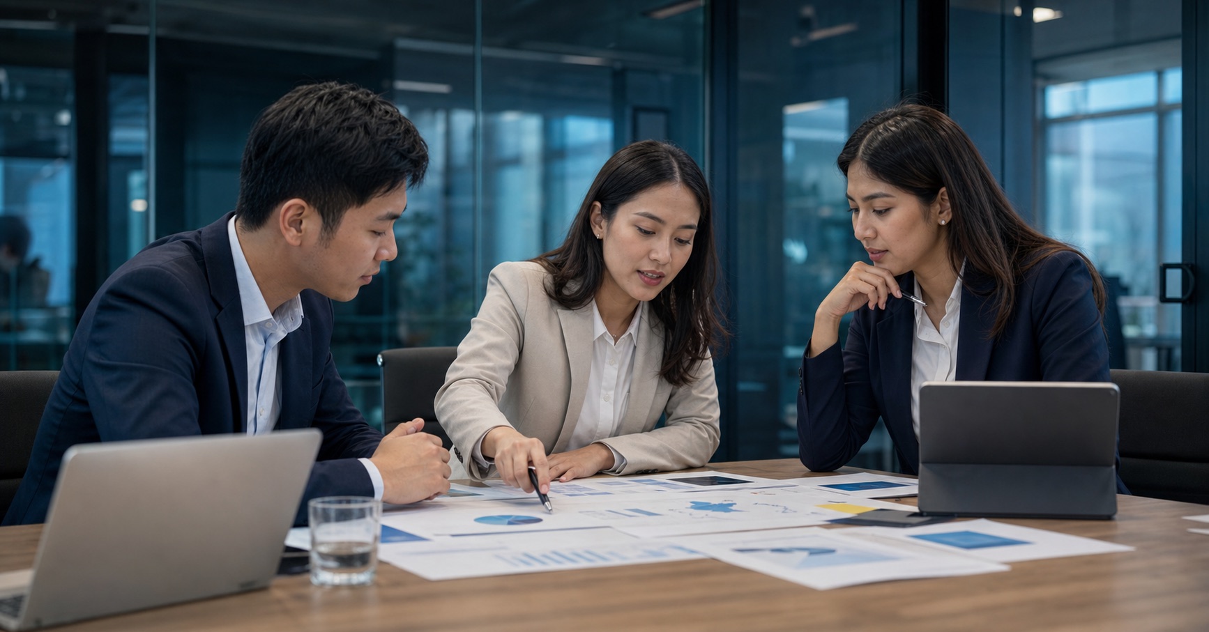 Advisory team reviewing strategic market analysis